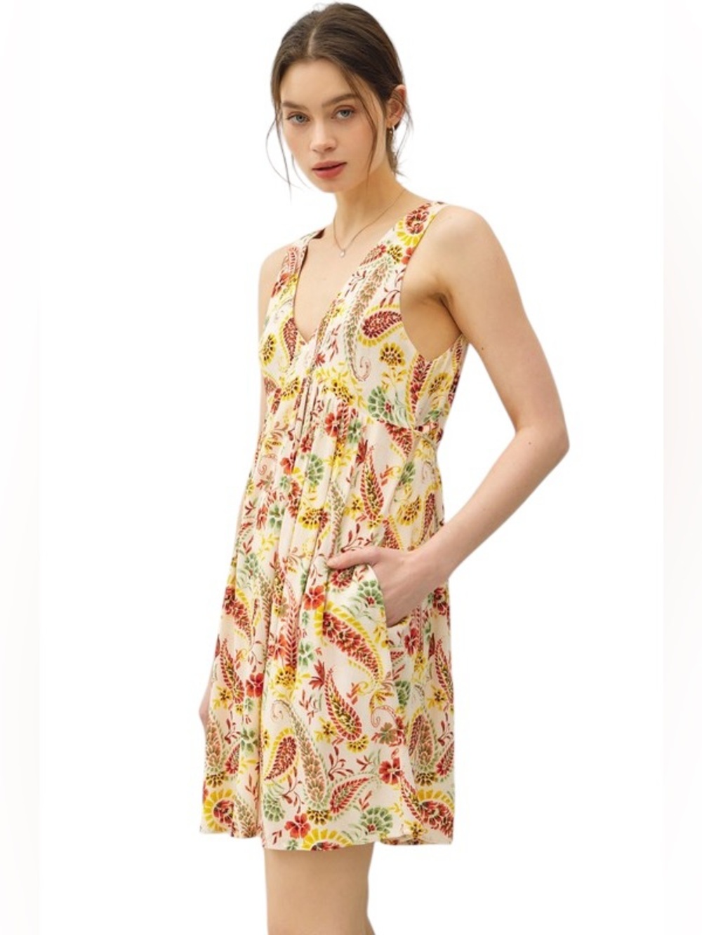 NWOT Be Cool Floral V-Neck Summer Dress in Cream/Multi SZ SM